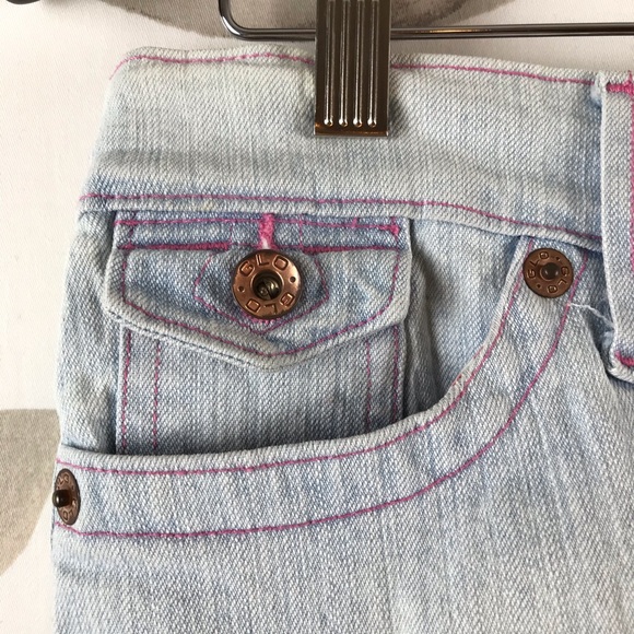GLO Mini Stretch 5 Pocket Light Wash Blue Denim Jean Shorts 5 - Picture 7 of 15
